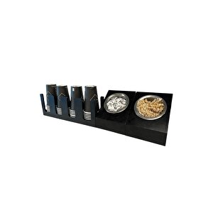 4 Bölmeli Karton Bardaklık Ve 2' Li Tek Yuvalı Karistirici Ve Şeker Endüstriyel Mutfak Kahve Aksesuar Düzenleyici Siyah Çok Bölmeli Kafe/ofis Kahve Standı