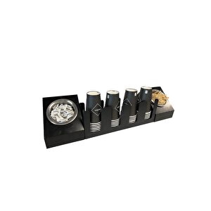 4 Bölmeli Karton Bardaklık Ve 2' Li Tek Yuvalı Karistirici Ve Şeker Endüstriyel Mutfak Kahve Aksesuar Düzenleyici Siyah Çok Bölmeli Kafe/ofis Kahve Standı