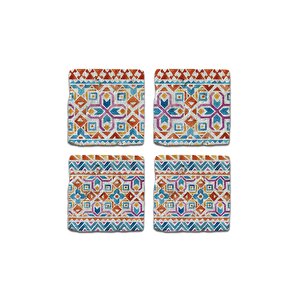 Doğal Taş Bardak Altlığı 4'lü Model- Boho