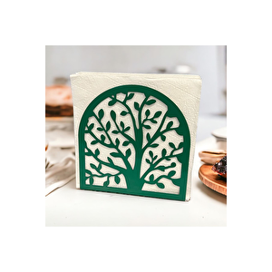 Hayat Ağacı Temalı Yeşil Metal Peçetelik