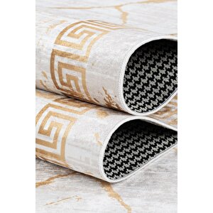 Bianca Vl Eco Dijital Baskı Makinada Yıkanabilir Kaymaz Taban Dekoratif Halı Krem-gold 150x400 cm