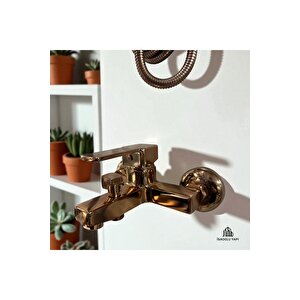 Bakır Banyo Bataryası Bronz Duş Bataryası Kare Tasarım Banyo Armatür Rose Bakır