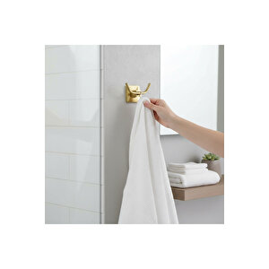 Mat Altın Banyo Bornozluğu Fırçalanmış Gold İkili Askılık Bornozluk Pirinç Malzeme