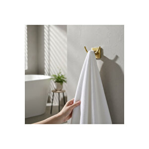 Mat Altın Banyo Bornozluğu Fırçalanmış Gold İkili Askılık Bornozluk Pirinç Malzeme