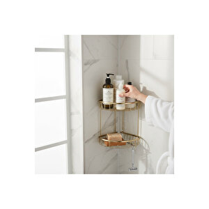 Banyo Şampuanlık Mat Gold İkili Şampuan Rafı Pirinç Malzeme Paslanmaz Mat Altın