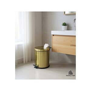 Eskitme Çöp Kovası Eskitme Tuvalet Fırçası Pedallı Antik Gold Kova Fırça Seti