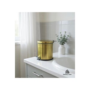 Eskitme Çöp Kovası Eskitme Tuvalet Fırçası Pedallı Antik Gold Kova Fırça Seti