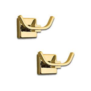 Gold Askılık Gold Banyo Havluluk İkili Bornozluk Pirinç Malzeme Paslanmaz 2 Adet Set