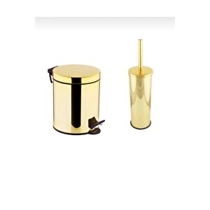 Gold Çöp Kovası Gold Fırça Set Banyo Aksesuar Gold Pedallı Kova Premium