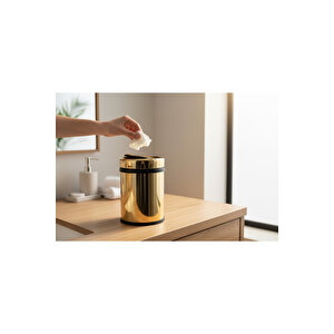 Gold Döner Kapaklı Çöp Kovası 8 Litre Hacim Pratik Kapak Çelik Materyal