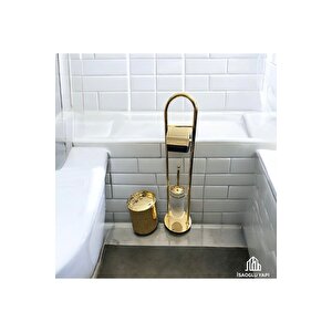 Gold Kova Banyo Seti Klozet Fırçası Tuvalet Kağıtlığı Komple Pirinç Set Gold Banyo