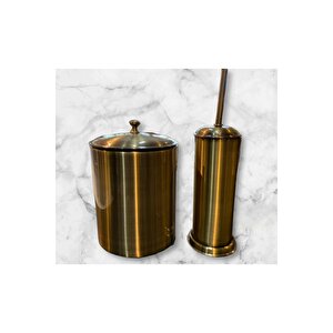Mat Gold Banyo Çöp Kovası Ve Fırça Seti Antik Gold Vintage Tasarım