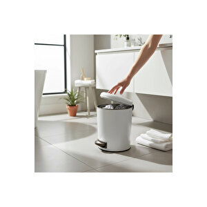 Beyaz Çöp Kovası Pedallı Yavaş Kapanan Kova Paslanmaz Çelik Mat Beyaz
