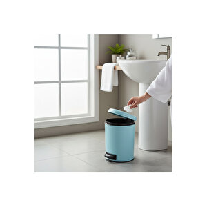 Mavi Çöp Kovası Pedallı Baby Blue Paslanmaz Metal Kova Yavaş Kapanır Kapak