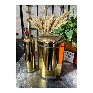 Parlak Gold Altın Banyo Çöp Kova Ve Fırça Seti