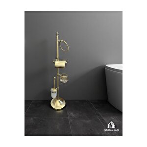 Antik Gold Tuvalet Kağıtlık Klozet Fırçası Ve Havluluk Komple Ayaklı Set Pirinç Materyal