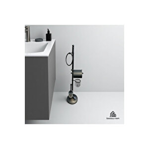 Siyah Tuvalet Kağıtlığı Siyah Klozet Fırçası Siyah Havluluk Komple Banyo Seti Pirinç Materyal