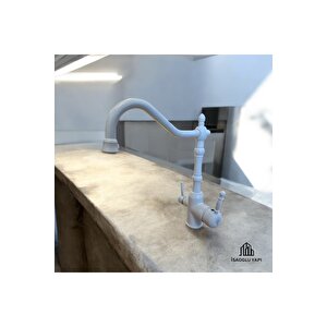 Beyaz Mutfak Bataryası Mat Beyaz Arıtmalı Armatür Rustik Tasarım