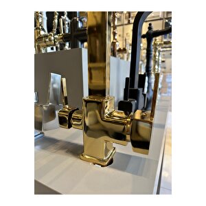 Arıtmalı Mutfak Bataryası Gold Arıtıcılı Evye Musluğu Kare Modern Tasarım Armatür Arıtmalı