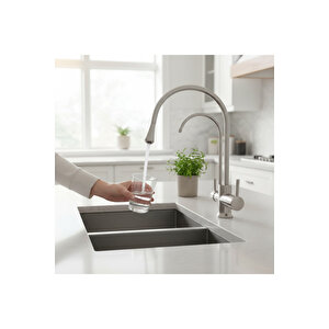 Gümüş Arıtmalı Mutfak Bataryası Krom Özel Tasarım Mutfak Armatürü 5 Yıl Garanti