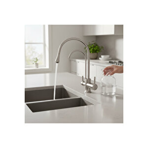 Gümüş Arıtmalı Mutfak Bataryası Krom Özel Tasarım Mutfak Armatürü 5 Yıl Garanti