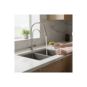 Gümüş Arıtmalı Mutfak Bataryası Krom Özel Tasarım Mutfak Armatürü 5 Yıl Garanti