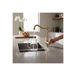 Arıtmalı Evye Bataryası Mat Altın Evye Armatürü Avangart Tasarım Arıtıcılara Uygun Garantili