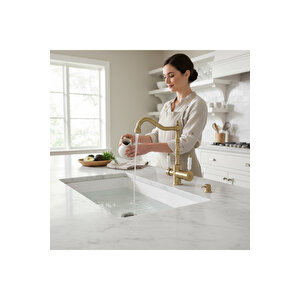 Arıtmalı Evye Bataryası Mat Altın Evye Armatürü Avangart Tasarım Arıtıcılara Uygun Garantili