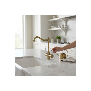 Arıtmalı Evye Bataryası Mat Altın Evye Armatürü Avangart Tasarım Arıtıcılara Uygun Garantili