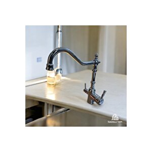 Arıtmalı Mutfak Bataryası Rustik Tasarım Evye Armatür Arıtıcılı Batarya Gümüş