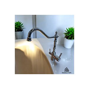 Arıtmalı Mutfak Bataryası Rustik Tasarım Evye Armatür Arıtıcılı Batarya Gümüş