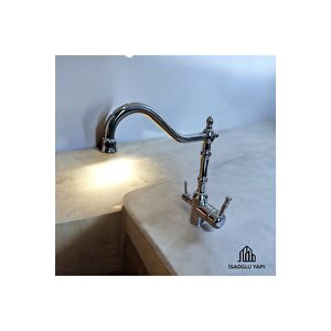 Arıtmalı Mutfak Bataryası Rustik Tasarım Evye Armatür Arıtıcılı Batarya Gümüş