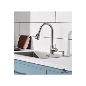 Mat Krom Spiralli Mutfak Bataryası Ve Ankastre Sabunluk Seti İnox Leke Yapmayan İz Bırakmayan Musluk