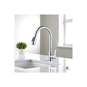 Spiralli Musluk Krom Renk Basınç Ve Tazzik Ayarlı Eviye Armatür 5 Yıl Garantili