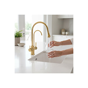 Gold Arıtmalı Mutfak Bataryası Arıtıcılı Evye Armatür Modern Tasarım Özel Üretim Armatür