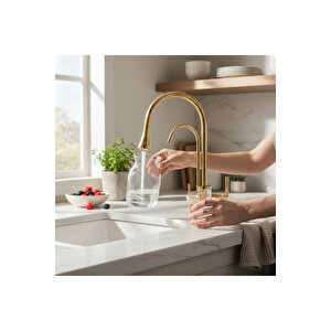 Gold Arıtmalı Mutfak Bataryası Arıtıcılı Evye Armatür Modern Tasarım Özel Üretim Armatür