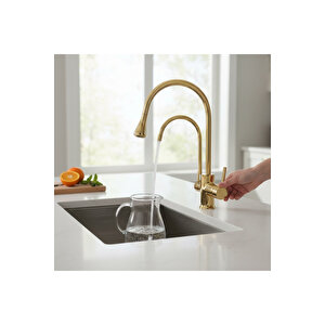 Gold Arıtmalı Mutfak Bataryası Arıtıcılı Evye Armatür Modern Tasarım Özel Üretim Armatür