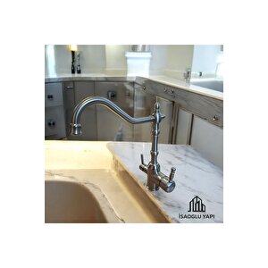 Mat Krom Arıtmalı Mutfak Bataryası Rustik Evye Armatür İnox Mat Krom