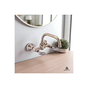 Antik Gold Duvardan Batarya Özel Seri Klasik Eskitme Gold Armatür Pirinç