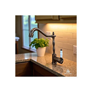 Mat Bakır Mutfak Bataryası Zen Design Rustik Bakır Eskitme Evye Musluğu Pirinç Malzeme