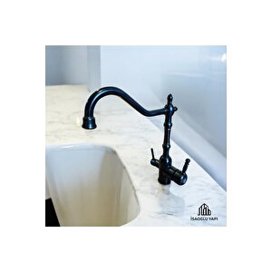 Siyah Mutfak Bataryası Arıtmalı Evye Armatür Klasik Tasarım Arıtma Cihazlarına Uygun