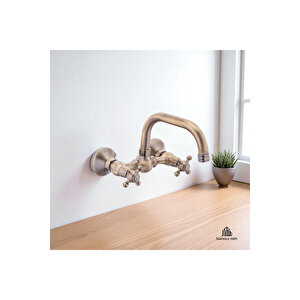 Antik Gold Musluk Vintage Özel Seri Batarya Döner Borulu Eskitme Gold