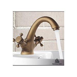 Antik Gold Lavabo Bataryası Klasik Vintage Model Pirinç Materyal Armatür