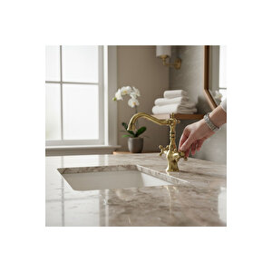 Antik Gold Klasik Lavabo Bataryası Country Tasarım Eskitme Gold Rustik Lavabo Armatür