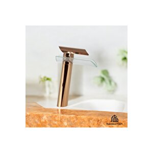 Bronz Çanak Lavabo Bataryası Bakır Çanak Musluğu Glass Design Armatür