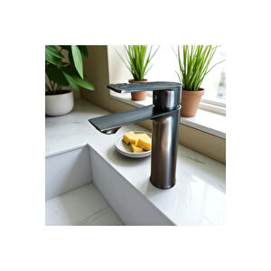 Antrasit Lavabo Bataryası Antrasit Lavabo Musluk Pirinç Malzeme Antrasit Gri