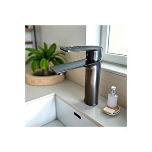 Antrasit Lavabo Bataryası Antrasit Lavabo Musluk Pirinç Malzeme Antrasit Gri