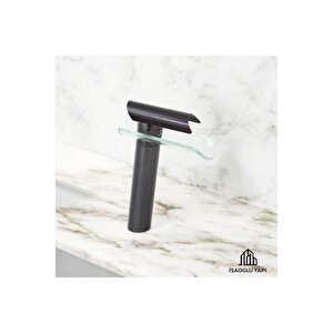 Antik Siyah Çanak Lavabo Bataryası Glass Design Yüksek Armatür Çanak Musluk