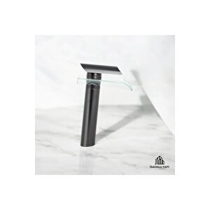 Antik Siyah Çanak Lavabo Bataryası Glass Design Yüksek Armatür Çanak Musluk