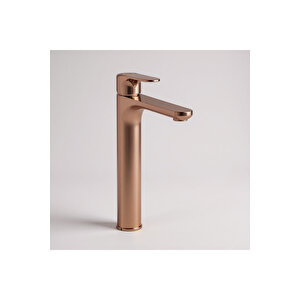 Bakır Çanak Lavabo Bataryası Bronz Çanak Armatür Yüksel Model Pirinç Materyal Rose Bakır Batarya